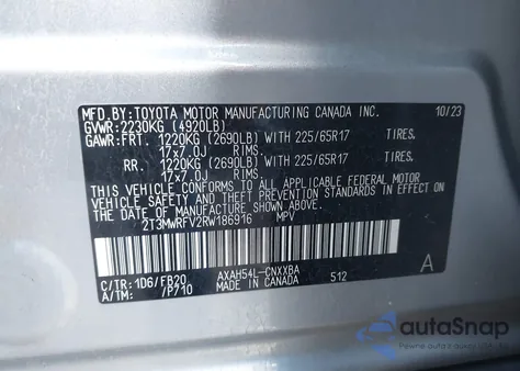 2024 Toyota Rav4 Hybrid Le z USA, uszkodzony, nr VIN 2T3MWRFV2RW186916